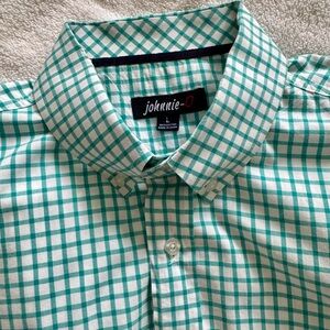johnnie-O Green Casual Button Down Shirt with Gingham Pattern